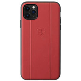 Coque Ferrari Off Track en cuir véritable pour Apple iPhone 11 Pro Max, Rouge