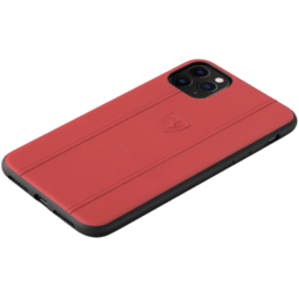 Coque Ferrari Off Track en cuir véritable pour Apple iPhone 11 Pro Max, Rouge