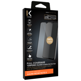 (O) Protection d'écran en verre trempé (100% de surface couverte) pour Xiaomi Redmi Note 8, Noir
