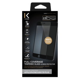 Protection d'écran en verre trempé (100% de surface couverte) pour Apple iPhone 6/6s/7/8 Plus, Noir