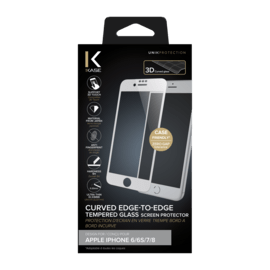 Protection d'écran en verre trempé Bord à Bord Incurvé pour Apple iPhone 6/6s/7/8, Blanc
