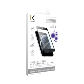 Protection d’écran antibactérienne en verre trempé ultra-résistant à bords incurvés pour Apple iPhone 6/6s/7/8/SE 2020, Noir