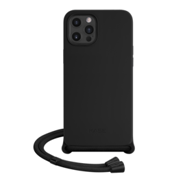 Coque en gel de silicone doux en bandoulière pour Apple iPhone 12 Pro Max, Noir satin