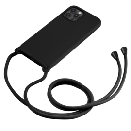 Coque en gel de silicone doux en bandoulière pour Apple iPhone 12 Pro Max, Noir satin