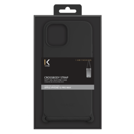 Coque en gel de silicone doux en bandoulière pour Apple iPhone 12 Pro Max, Noir satin