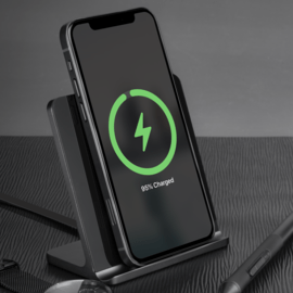 Support de recharge sans fil ultra fin en aluminium (Charge rapide 10W), Noir de Jais