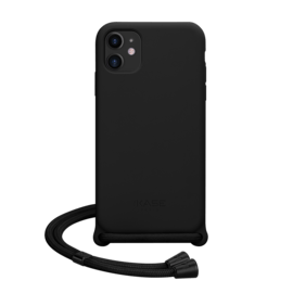 Coque en gel de silicone doux en bandoulière pour Apple iPhone 11, Noir satin