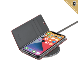 Diarycase 2.0 Coque clapet en cuir véritable avec support aimanté pour Apple iPhone 12 mini, Rouge Bordeaux