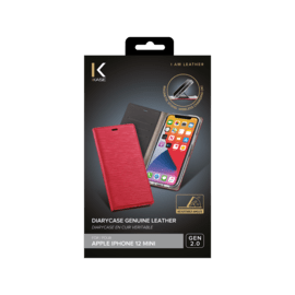 Diarycase 2.0 Coque clapet en cuir véritable avec support aimanté pour Apple iPhone 12 mini, Rouge Bordeaux