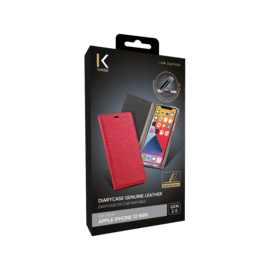 Diarycase 2.0 Coque clapet en cuir véritable avec support aimanté pour Apple iPhone 12 mini, Rouge Bordeaux