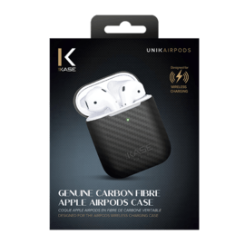 Coque en fibre de carbone véritable pour Apple AirPods, Noir satiné