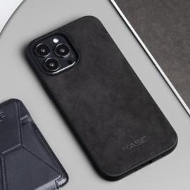 Coque en Suède Alcantara pour Apple iPhone 13 Pro Max, Minuit Noir 