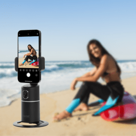 Support selfie pour smartphone avec suivi à 360°, noir minuit