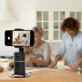 Support selfie pour smartphone avec suivi à 360°, noir minuit