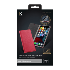 Diarycase 2.0 Coque clapet en cuir véritable avec support aimanté pour Apple iPhone 13, Rouge Bordeaux