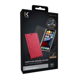 Diarycase 2.0 Coque clapet en cuir véritable avec support aimanté pour Apple iPhone 13, Rouge Bordeaux