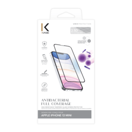 Protection d’écran antibactérienne en verre trempé ultra-résistant (100% de surface couverte) pour Apple iPhone 13 mini, Noir