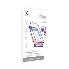Protection d’écran antibactérienne en verre trempé ultra-résistant (100% de surface couverte) pour Apple iPhone 13 Pro Max, Noir
