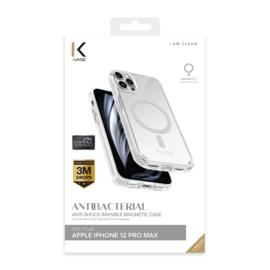 Coque antibactérienne antichoc magnétique invisible pour Apple iPhone 12 Pro Max, Transparente