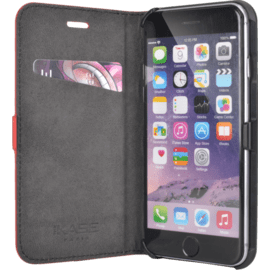 Coque clapet aimantée avec pochette CB pour Apple iPhone 6 Plus/6s Plus (5.5 pouces), Cuir véritable, Rouge à lèvres