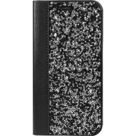 Coque Clapet Bling Strass pour Samsung Galaxy S6 Edge, Minuit Noir & Argent