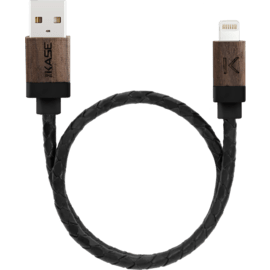 Câble Lightning certifié MFi Apple Charge/Sync (0.3M) Cuir veritable Bois de Noyer Noir