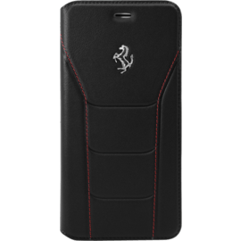 Ferrari 488 Coque clapet en cuir veritable pour Apple iPhone 6 Plus/ 6s Plus/7 Plus/8 Plus, Noir/Cheval Argent