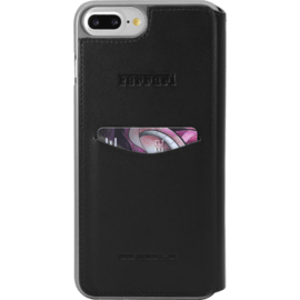 Ferrari 488 Coque clapet en cuir veritable pour Apple iPhone 6 Plus/ 6s Plus/7 Plus/8 Plus, Noir/Cheval Argent