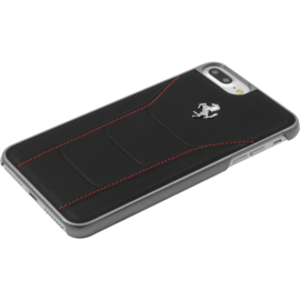Ferrari 488 Coque en cuir veritable pour Apple iPhone 6 Plus/ 6s Plus/ 7 Plus/ 8 Plus, Noir/Logo cheval argent 