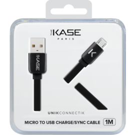 Cable plat vers Micro USB (1m) pour Android, Noir de Jais