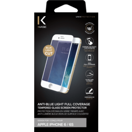 Protection d'écran en verre trempé avec Anti-lumière bleue (100% de surface couverte) pour iPhone 6/6s, Blanc