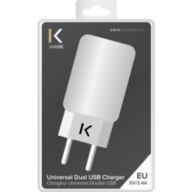 Chargeur Universel Double USB (UE) 3.4A, Blanc Lumineux