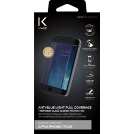 Protection d'écran en verre trempé avec Anti-lumière bleue (100% de surface couverte) pour iPhone 7 Plus, Noir