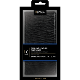 Diarycase Coque clapet en cuir véritable avec support aimanté pour Samsung Galaxy S7 Edge, Noir Lézard