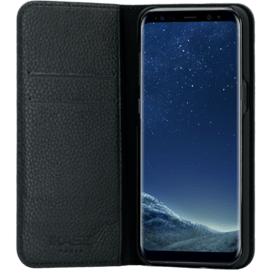 Étui portefeuille en cuir véritable pour Samsung Galaxy S8+, cuir Shrunken Noir