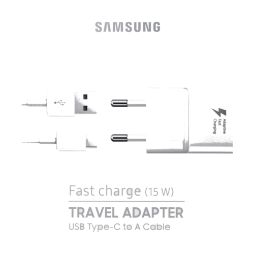Chargeur secteur RAPIDE 2A, 15W, Technologie AFC, USB type C Samsung Chargeur secteur 2A 15W Blanc Technologie AFC