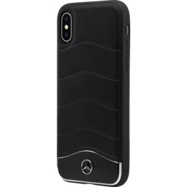 Mercedes-Benz WAVE III Coque en cuir véritable & en aluminium pour iPhone X/XS, Noir